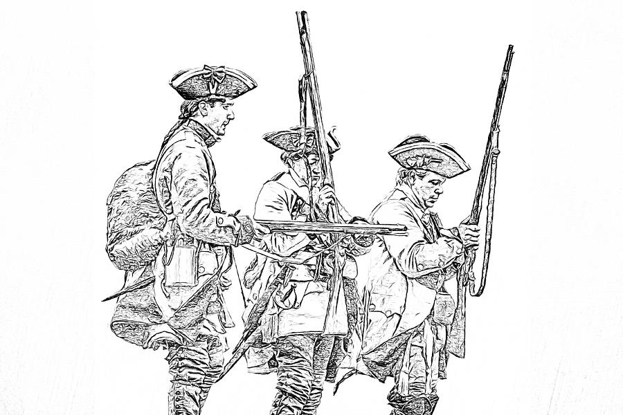 French and Indian War British Soldiers Sketch Digital Art by Randy Steele