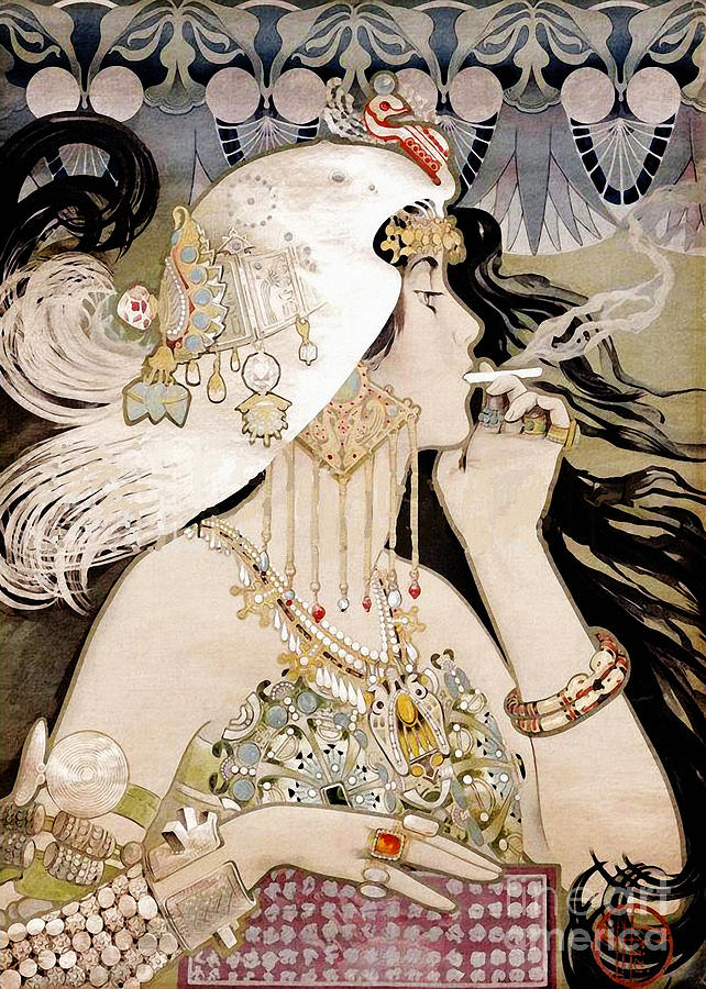 French Art Nouveau smoking woman Collage Painting by Tina Lavoie
