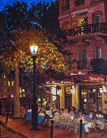 French Bistro at Night Painting by Fran Steinmark | Fine Art America