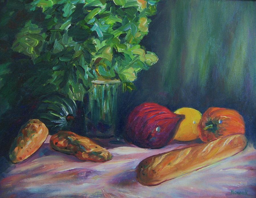 Still Life Painting - French Bread with Vegetables by Richard Nowak