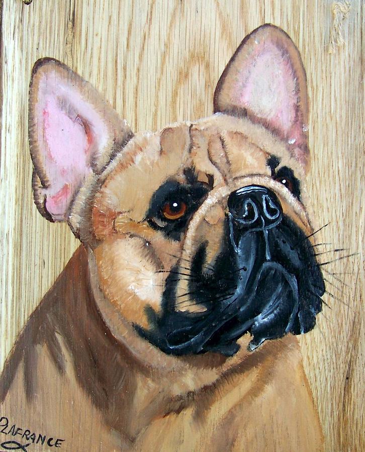 French Bulldog on Wood Painting by Debbie LaFrance