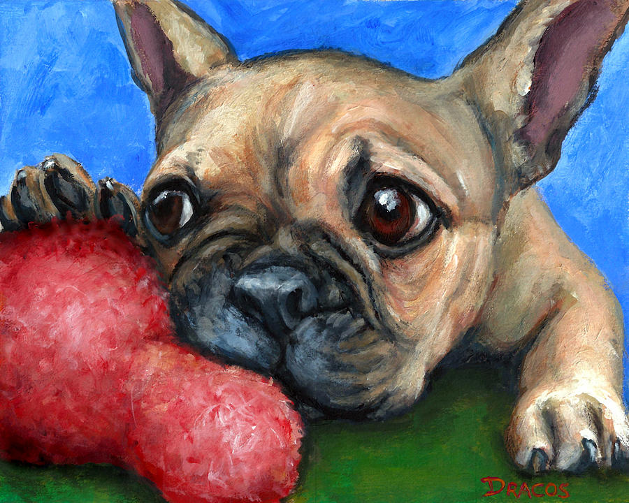 Dog Painting - French Bulldog Puppy with Toy by Dottie Dracos