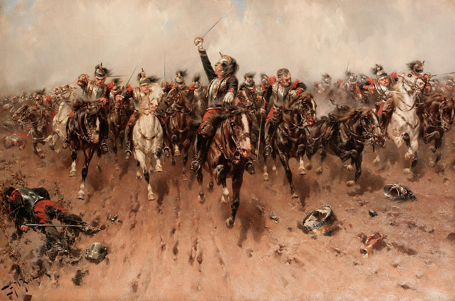 French Cavalry Painting - French cavalry charging by Hermanus Willem Koekkoek
