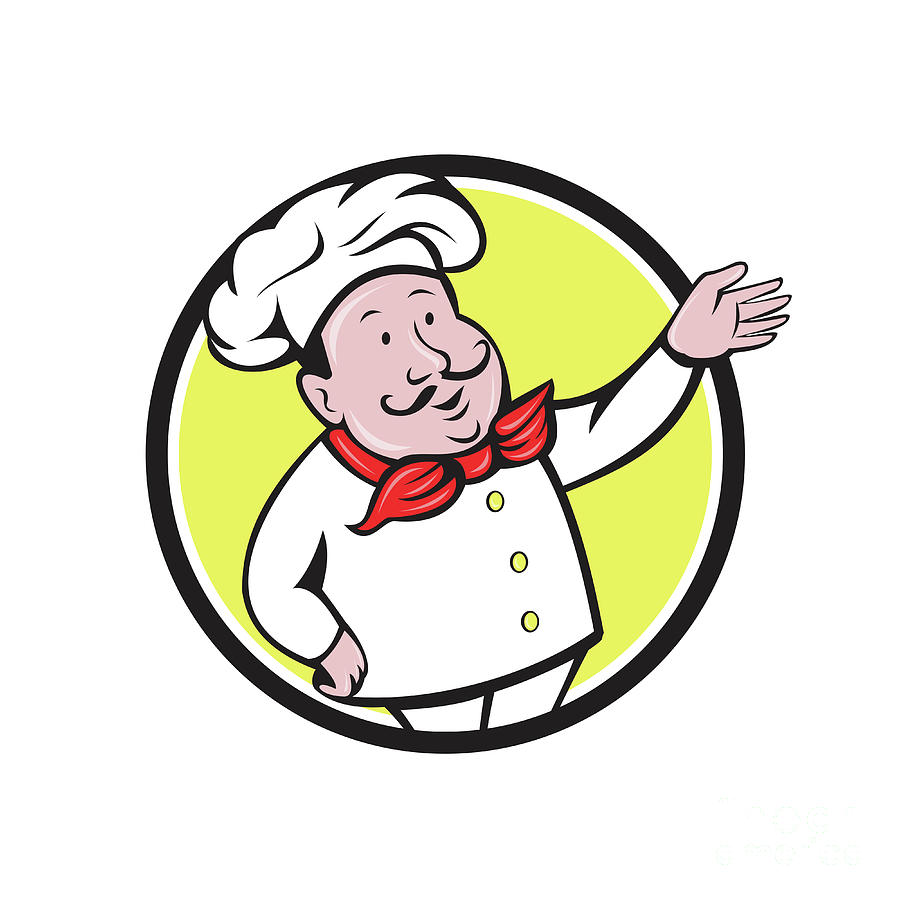 French Chef Welcome Greeting Circle Cartoon Digital Art by Aloysius ...