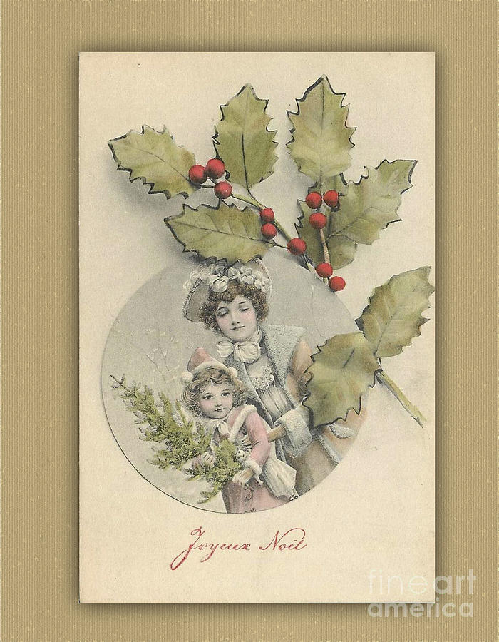 French Christmas Card with Holly Digital Art by Melissa Messick