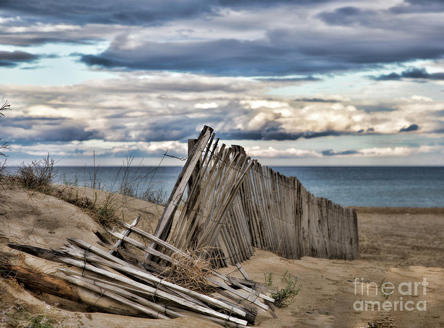 French Coast Picket Fence Sand Clouds  Photograph by Chuck Kuhn