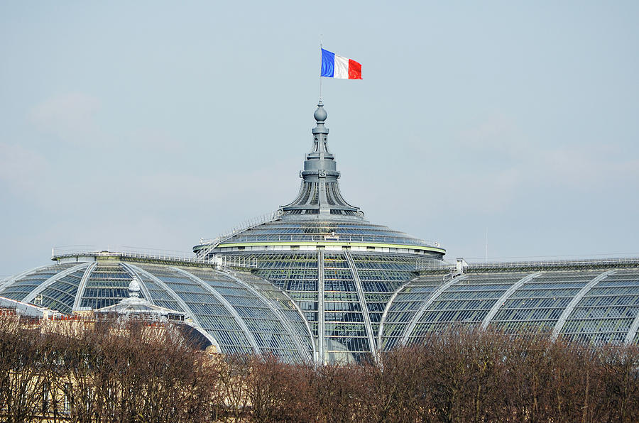 French Flag Flying Above Beaux Arts Glass Roof of Grand Palais Paris France Photograph by Shawn OBrien
