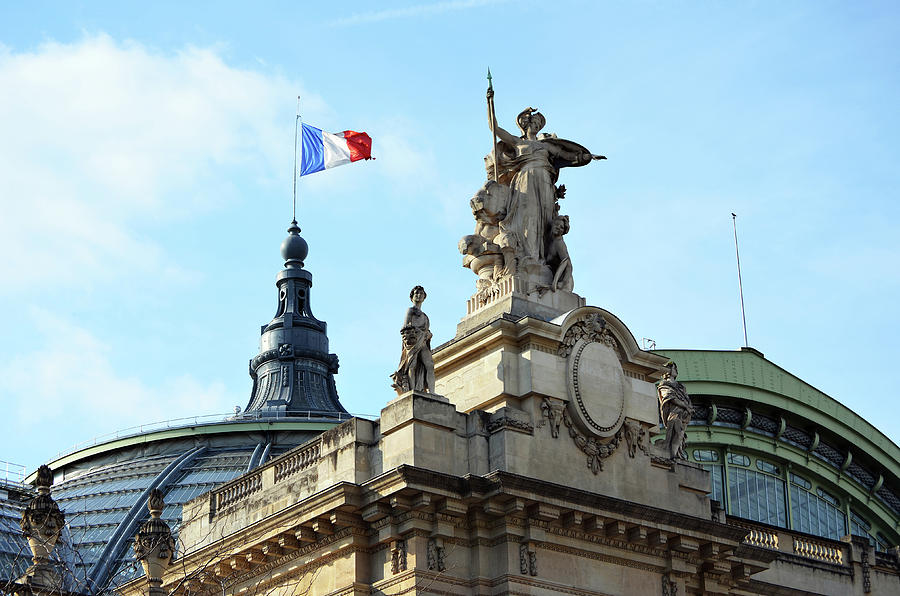 French Flag Flying Above Entrance and Glass Roof of Grand Palais Paris France  Photograph by Shawn OBrien