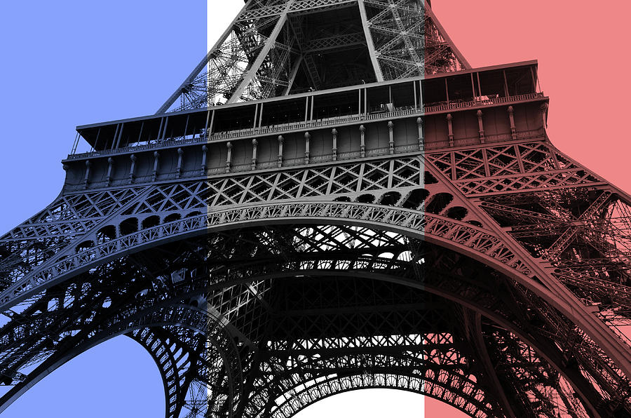 French Flag Motif Eiffel Tower Base and First Floor Perspective Digital Art by Shawn OBrien
