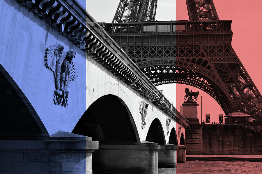 French Flag Motif Pont dIena Bridge Leading to the Base of the Eiffel Tower Photograph by Shawn OBrien