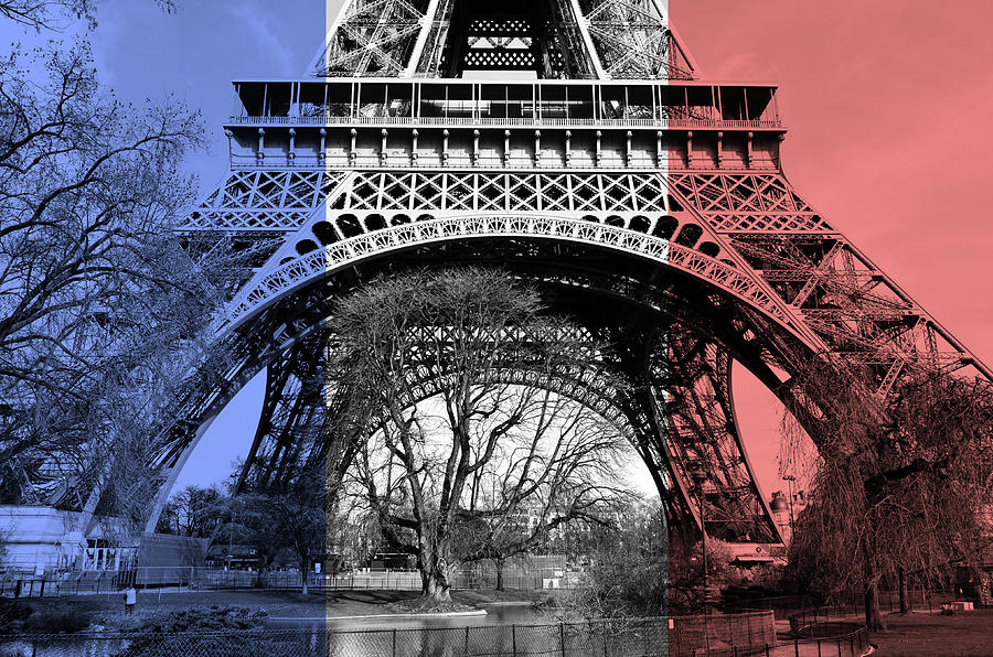 French Flag Themed Eiffel Tower Base and First Floor Perspective Paris France Photograph by Shawn OBrien