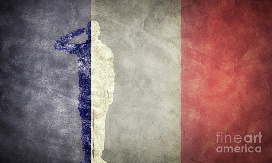 French grunge flag with soldier silhouette. Photograph by Michal Bednarek