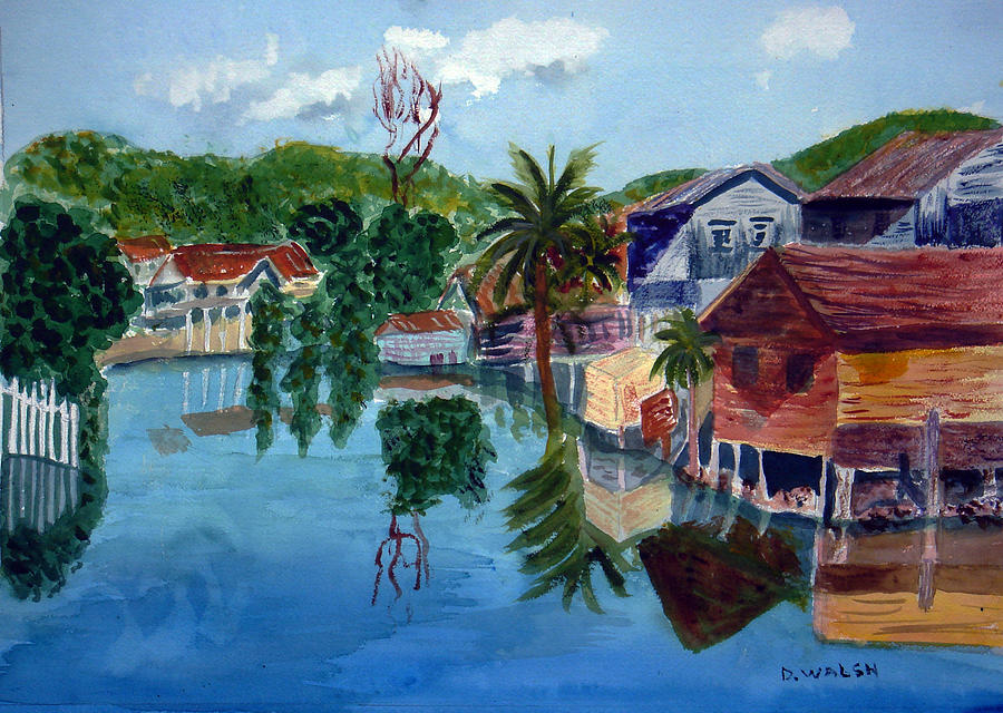 French Harbor Isla de Roatan Painting by Donna Walsh