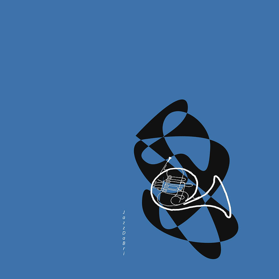 Jazz Digital Art - French Horn in Blue by David Bridburg