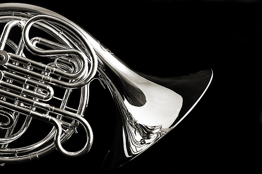 French Horn Isolated on Back Photograph by M K Miller