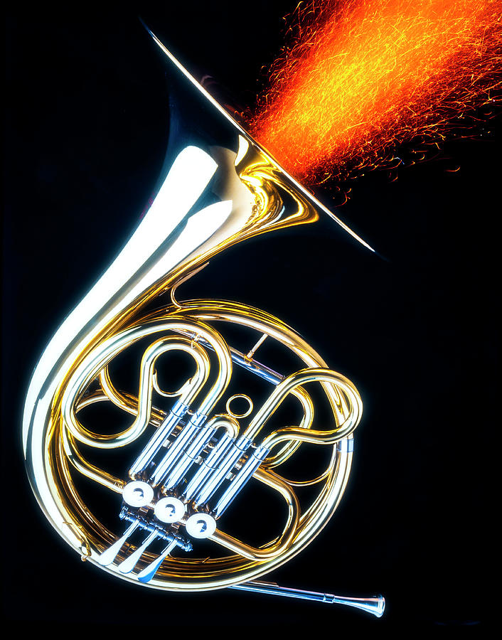 Music Photograph - French Horn Shooting Sparks by Garry Gay