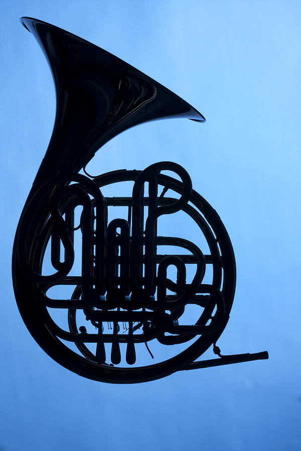 French Horn Silhouette on Blue Photograph by M K Miller