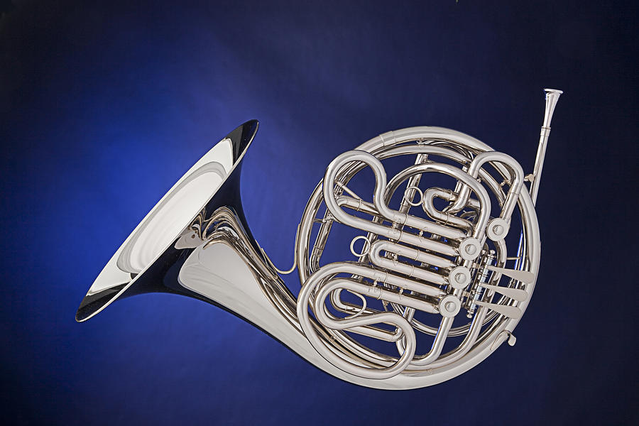 French Horn Silver Isolated On Blue Photograph by M K Miller