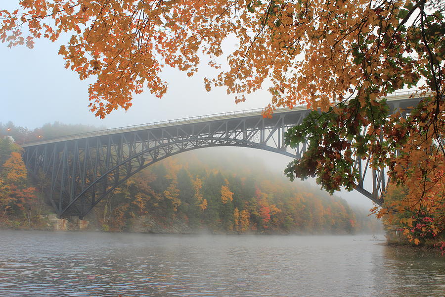 French King Bridge Autumn Fog Photograph by John Burk