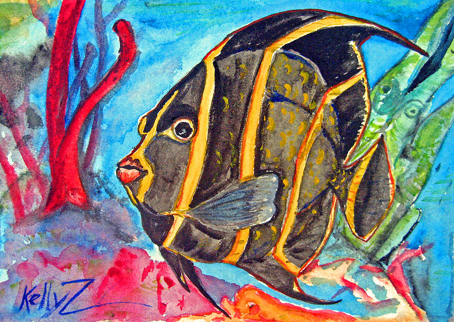 French Kiss-Juvenile French Angelfish Painting by Kelly Smith