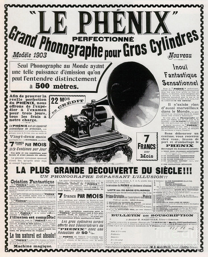 French phonograph advert, 1903 Drawing by French School