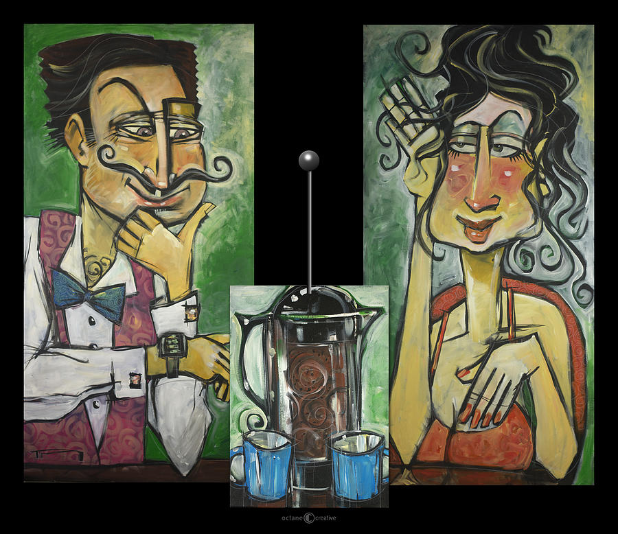 French Press Couple Triptych Painting by Tim Nyberg