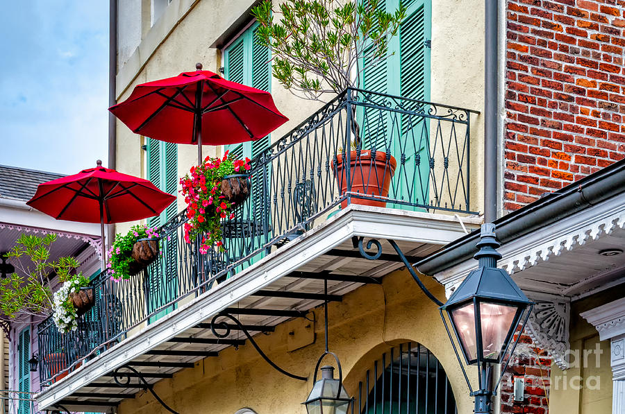 French Quarter Balcony And Umbrellas - Nola Photograph