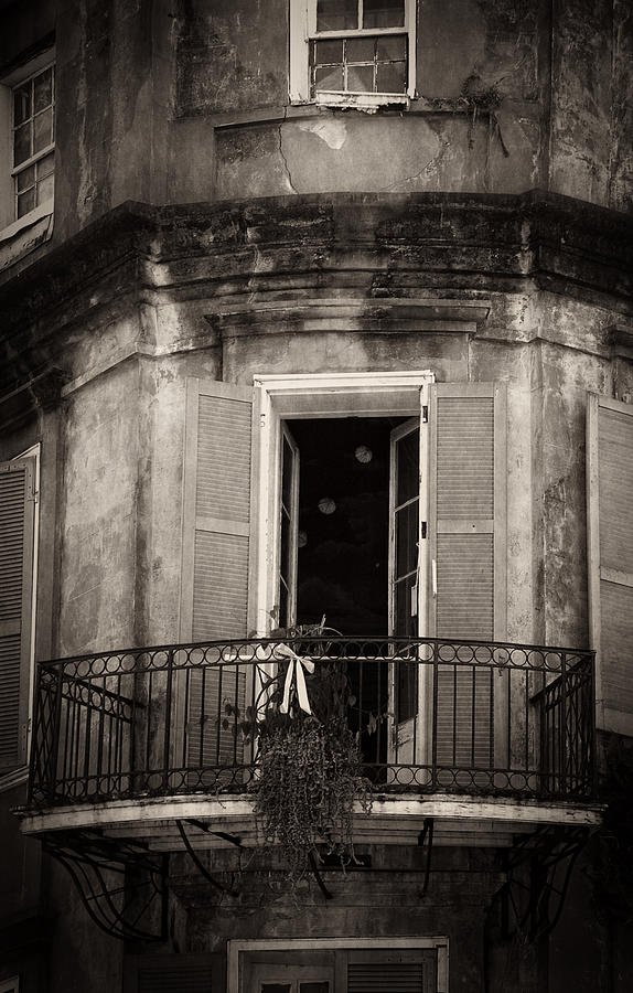 New Orleans Photograph - French Quarter Balcony in Black and White by Greg and Chrystal Mimbs