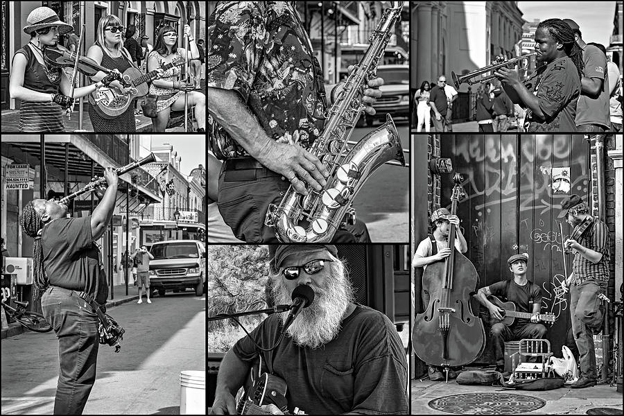 French Quarter Musicians Collage 2 bw Photograph by Steve Harrington