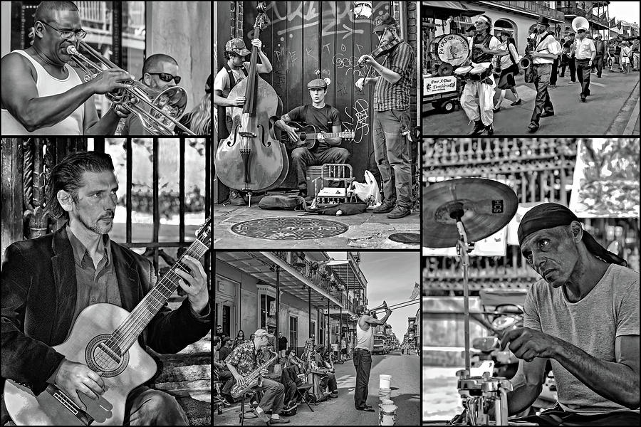 New Orleans Photograph - French Quarter Musicians Collage bw by Steve Harrington