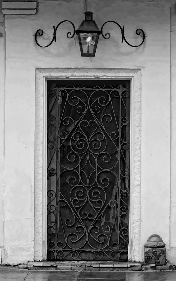 French Quarter Rainy Day Doorway black and white painted Photograph by Kathleen K Parker