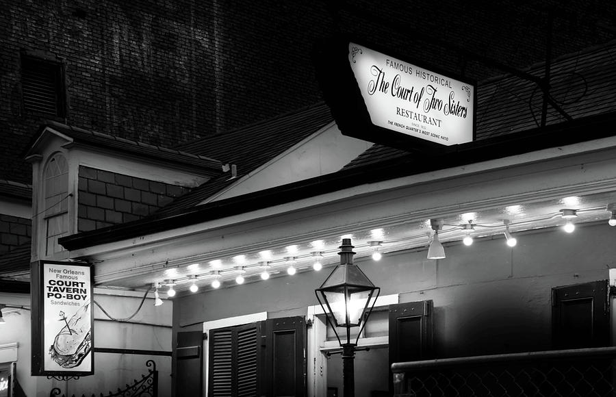 French Quarter Restaurant Signs In Black and White Photograph by Greg and Chrystal Mimbs