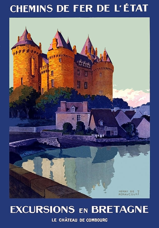 French railway, excursion to Brittany, castle, travel Poster Painting by Long Shot