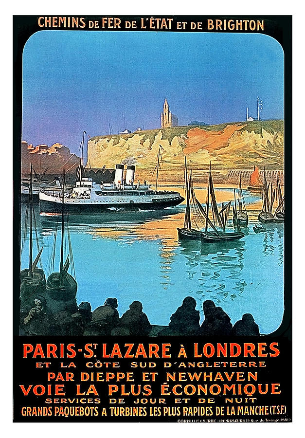 Vintage Painting - French riviera, people on the coast, travel poster by Long Shot