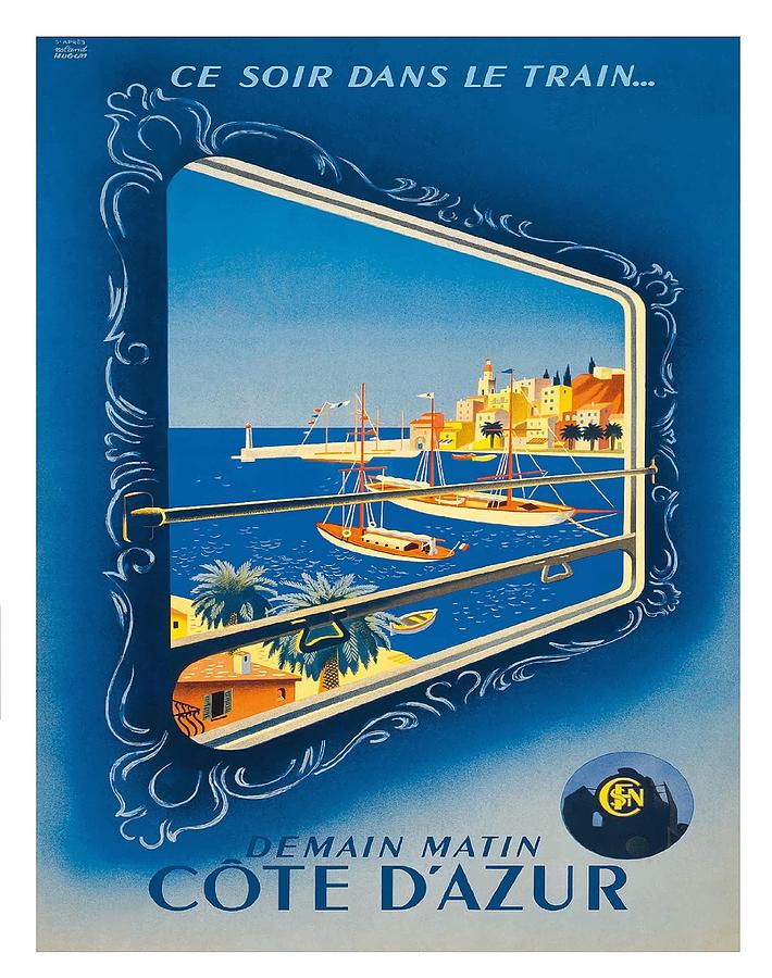 1947 Cote d'Azur French Riviera Vintage Travel Poster Canvas Print