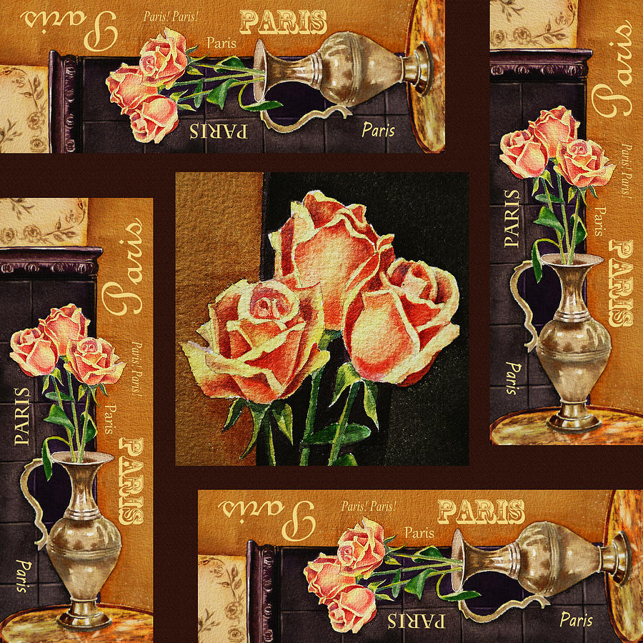 French Roses Design Painting by Irina Sztukowski