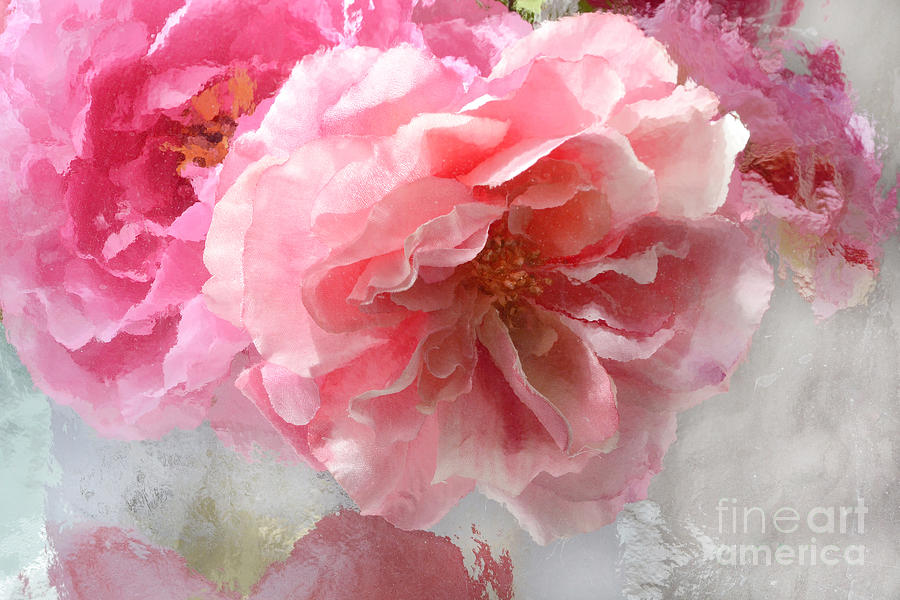 French Shabby Chic Romantic Impressionistic Pink Roses - Painted Pink French Roses Belle Fleur  Photograph by Kathy Fornal