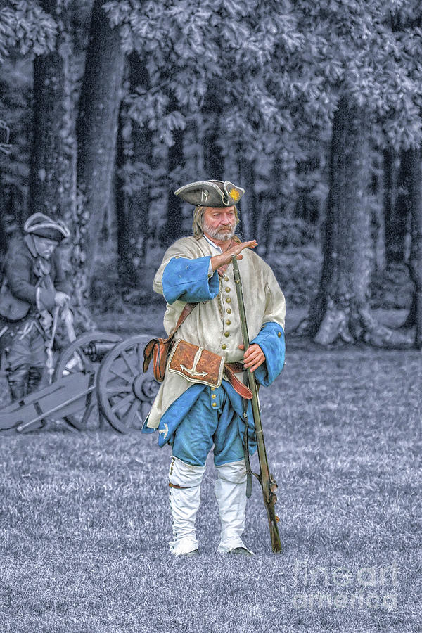 French Soldier with Musket Blue Digital Art by Randy Steele
