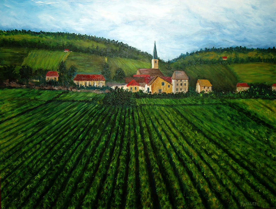 French Village in the Vineyards Painting by Nancy Mueller