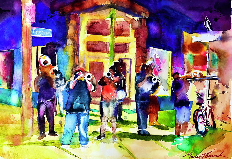 Musician Painting -  Frenchman Street by Mary J Kirsch