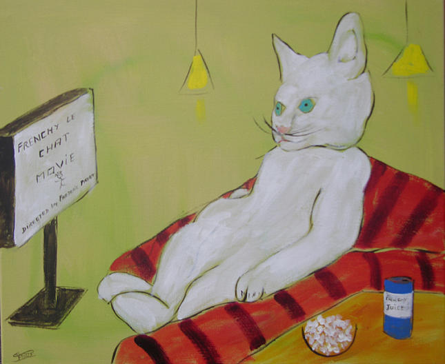 Abstract Painting - Frenchy watching movie by Frenchy Le Chat
