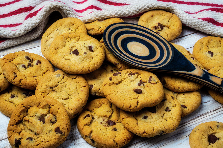 Fresh Baked Cookies And Wooden Spoon Photograph by Garry Gay