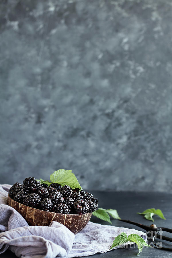 Fresh Blackberries in Coconut Bowl Photograph by Stephanie Frey
