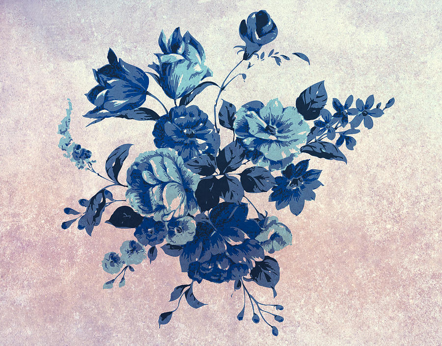 Vintage Digital Art - Fresh Blue Vintage Floral by Georgiana Romanovna