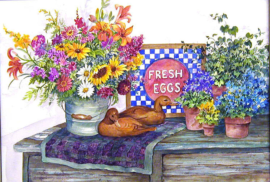 Fresh Eggs Painting by Lois Mountz