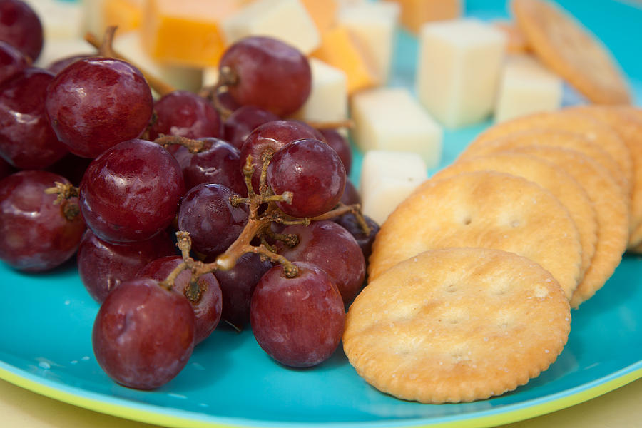 Cheese Photograph - Fresh Grapes and Cheese with Crackers by Erin Cadigan