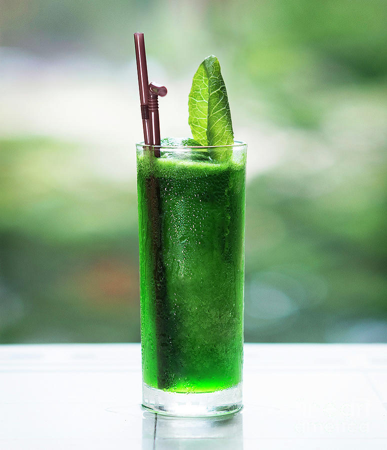 Fresh Organic Green Leafy Vegetable Detox Juice In Tall Glass Photograph by JM Travel Photography