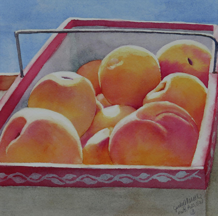 Fresh Peaches Painting by Judy Mercer