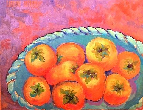 Fresh Persimmons Painting by Caroline Patrick