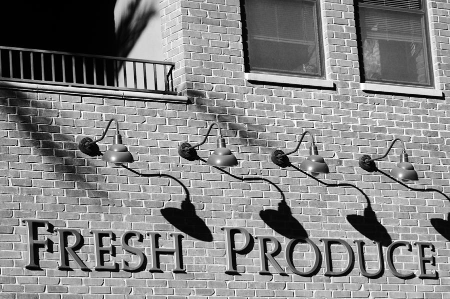 Black And White Photograph - Fresh Produce Signage black and white by Jill Reger